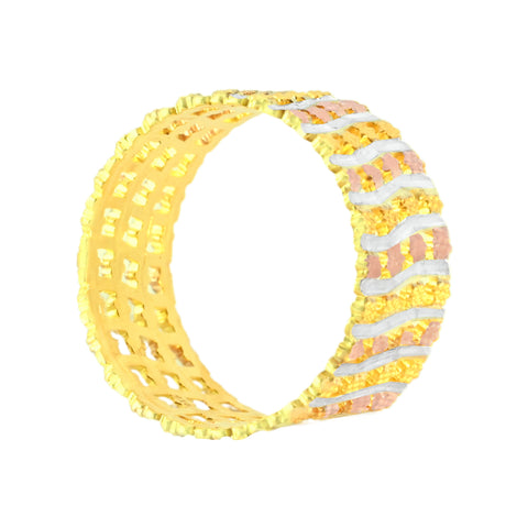 22k Three-Tone Gold Artistic Fancy band Ring in size 6.5 and total gold weight of 4.52g
