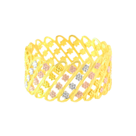22k Three-Tone Gold Shimmering Fancy Band Ring in size 9 and total gold weight of 3.75g