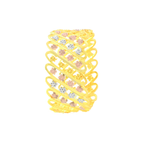 22k Three-Tone Gold Shimmering Fancy Band Ring in size 9 and total gold weight of 3.75g