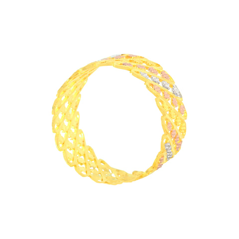 22k Three-Tone Gold Shimmering Fancy Band Ring in size 9 and total gold weight of 3.47g
