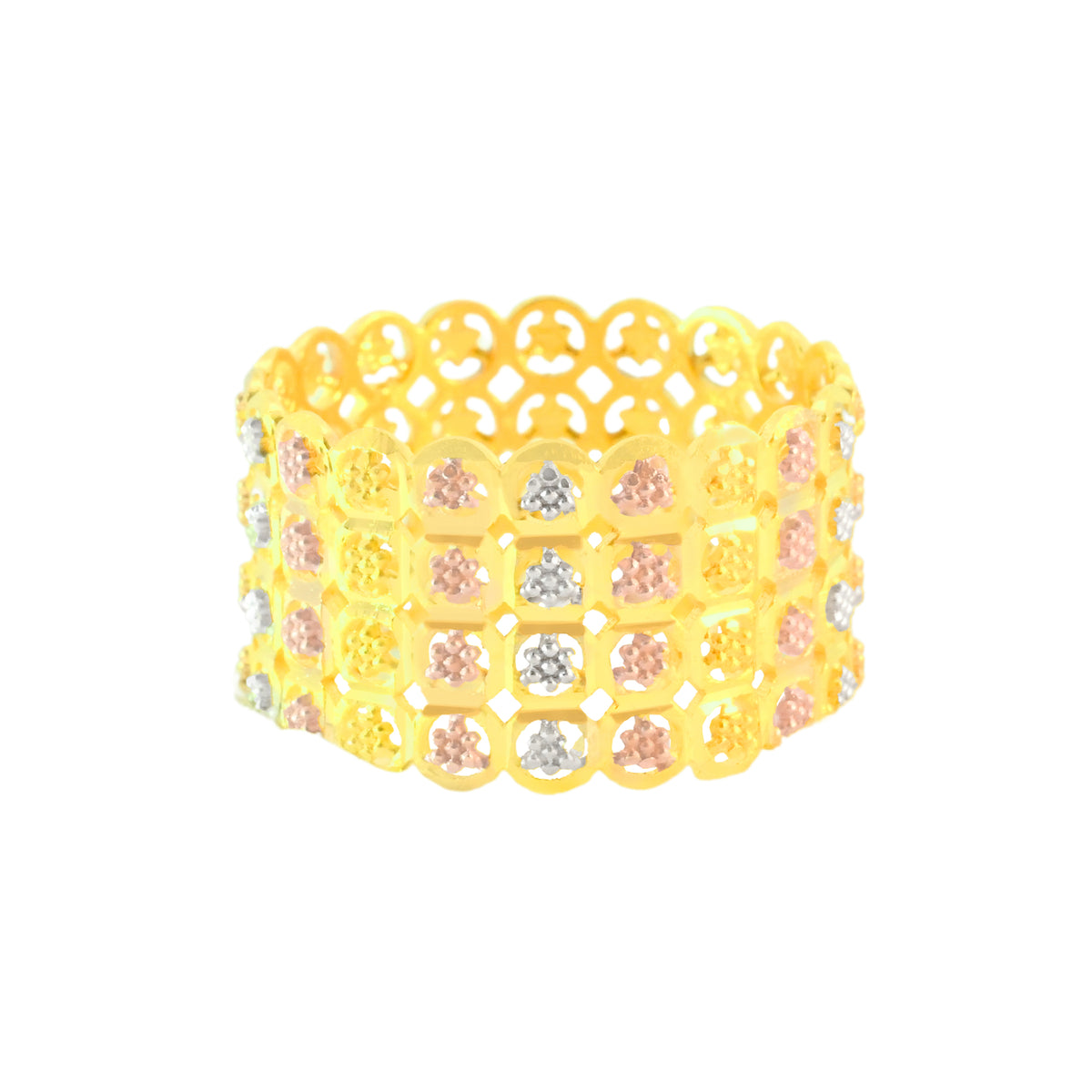 22k Three-Tone Gold Fancy Stunning Ring in size 8 and total gold weight of 4.84g