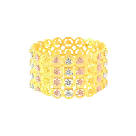 22k Three-Tone Gold Fancy Stunning Ring in size 8 and total gold weight of 4.84g