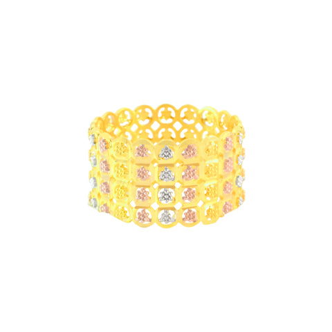 22k Three-Tone Gold Fancy Stunning Ring in size 8 and total gold weight of 4.84g