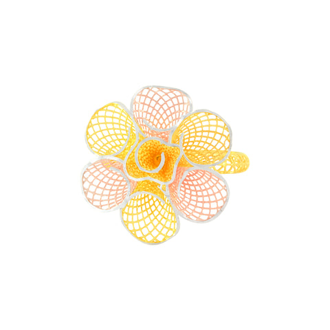 22k Three-Tone Gold Alluring Flower Ring in size 8.8 and total gold weight of 3.14g