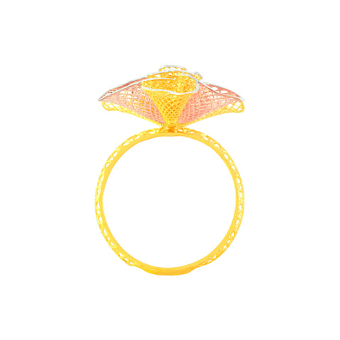 22k Three-Tone Gold Alluring Flower Ring in size 8.8 and total gold weight of 3.14g