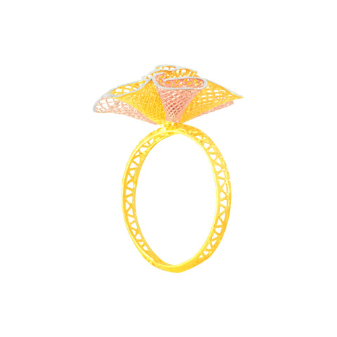 22k Three-Tone Gold Alluring Flower Ring in size 8.8 and total gold weight of 3.14g