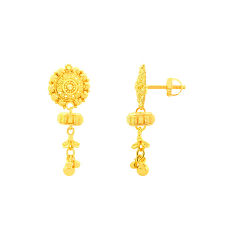 22k Yellow Gold Filigree Dangler Earrings with gold weight of 5.65g