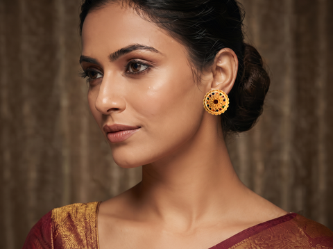 22k Yellow Gold Meenakari Earrings with gold weight of 6.94g
