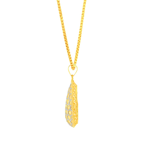 22K Three-Tone Gold Exquisite Filligree Pendant and Earrings Set