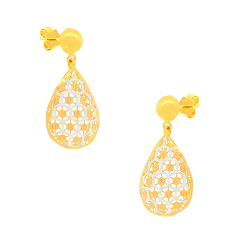 22K Three-Tone Gold Exquisite Filligree Pendant and Earrings Set