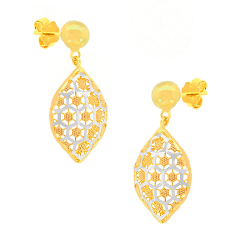 22K Three-Tone Gold Elegant Pendant and Earrings Set