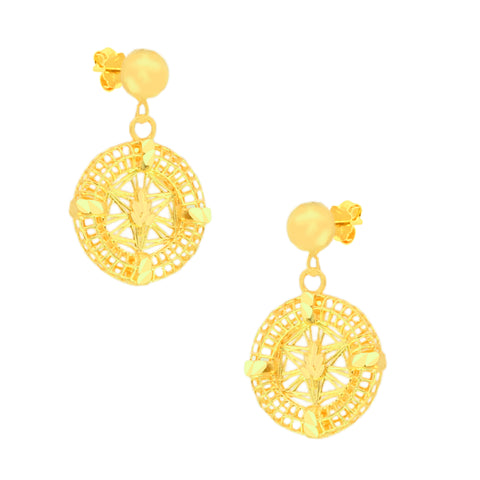 22K Yellow Gold Sparkling Pendant and Earrings Set