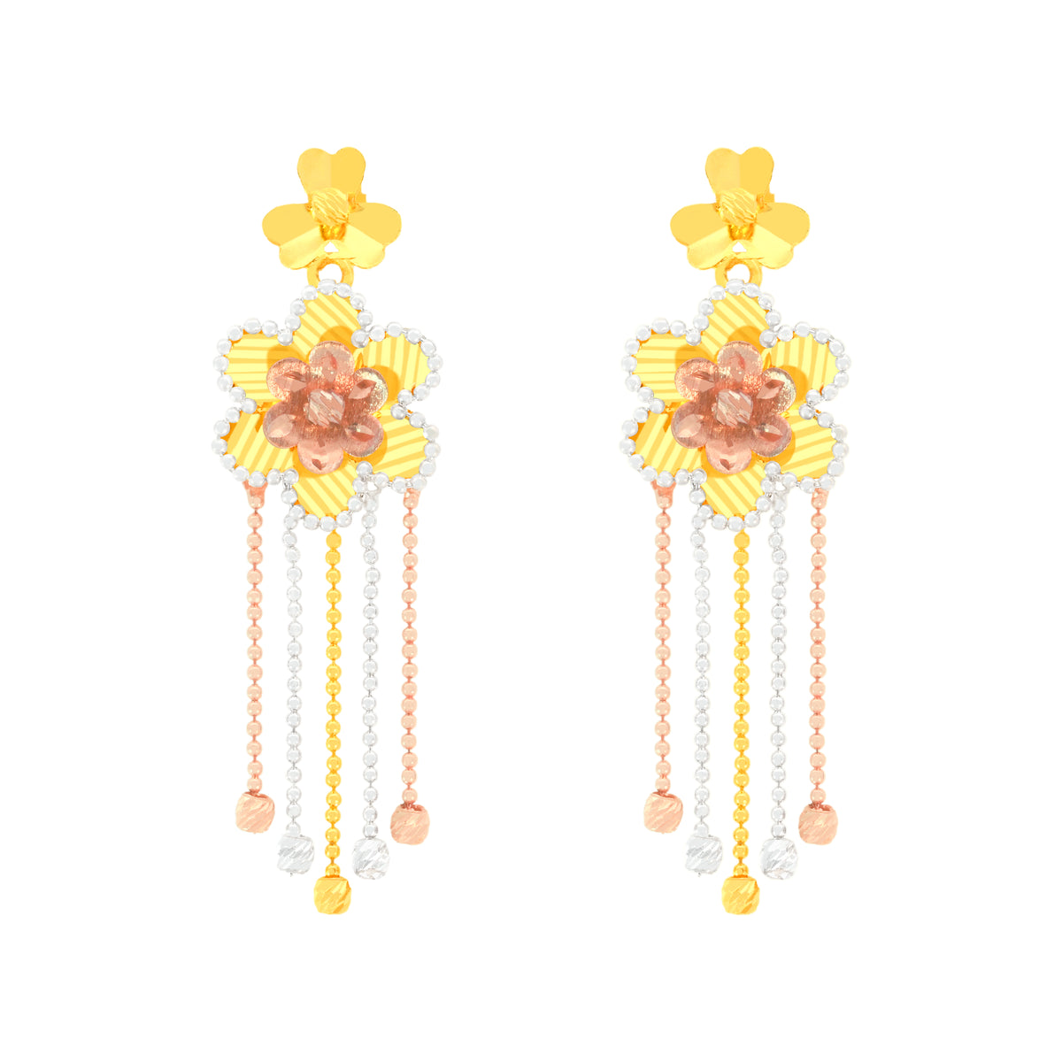 22k Three-Tone Gold Fancy Large Earrings with gold weight of 6.02g