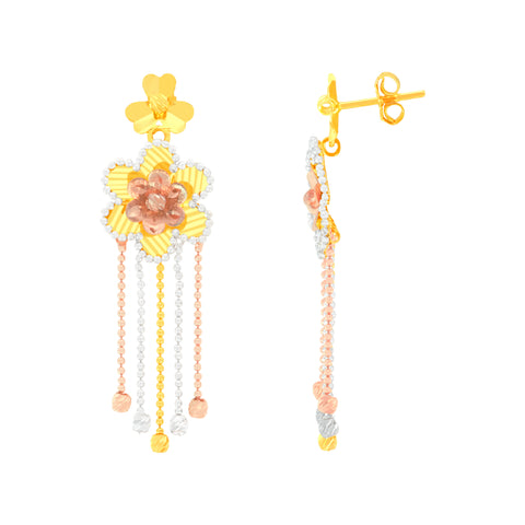 22k Three-Tone Gold Fancy Large Earrings with gold weight of 6.02g