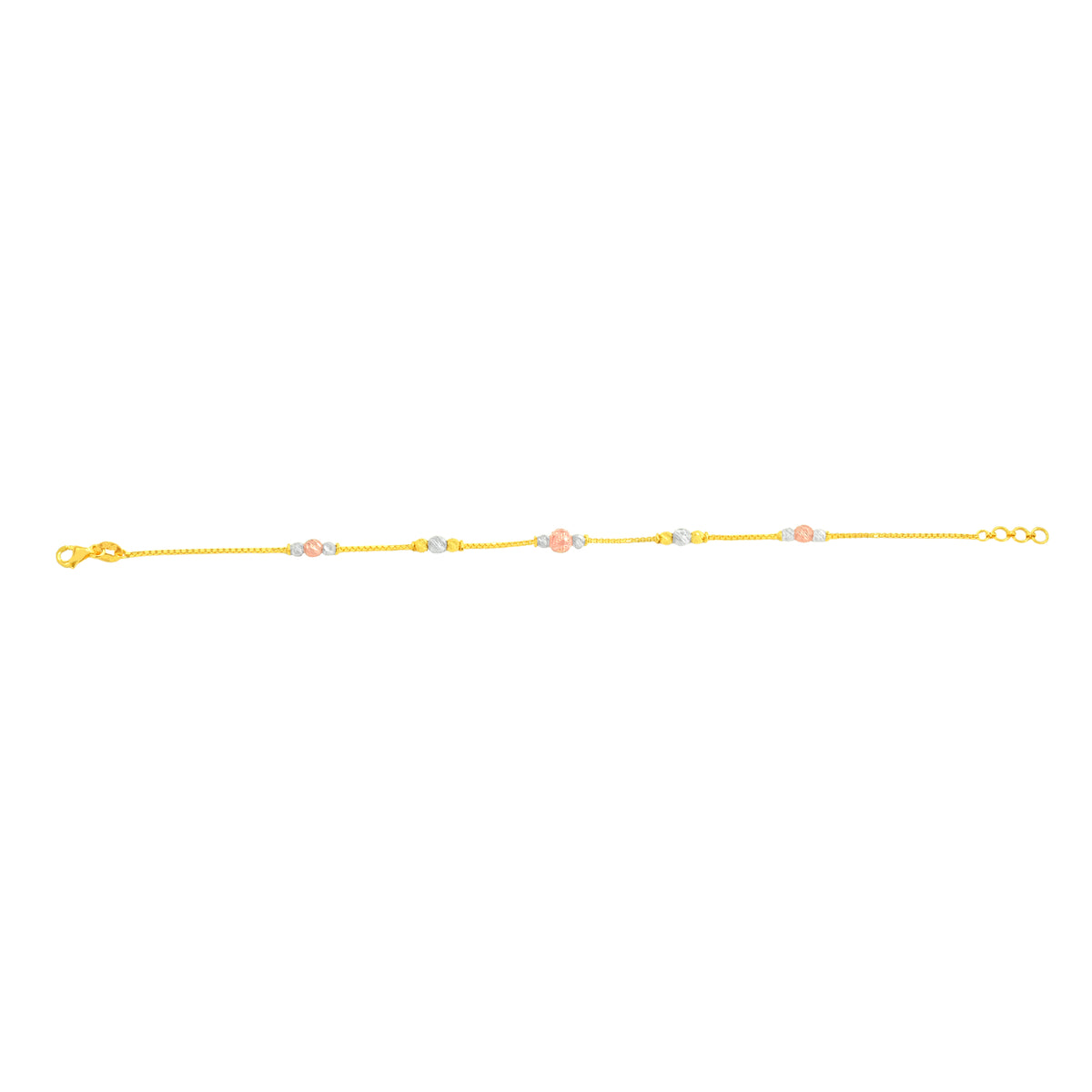 22K Three Tone Gold Ball-Bead Bracelets measuring 1mm thickness x 8 inch length