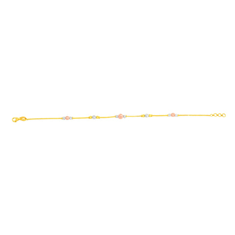 22K Three Tone Gold Ball-Bead Bracelets measuring 1mm thickness x 8 inch length