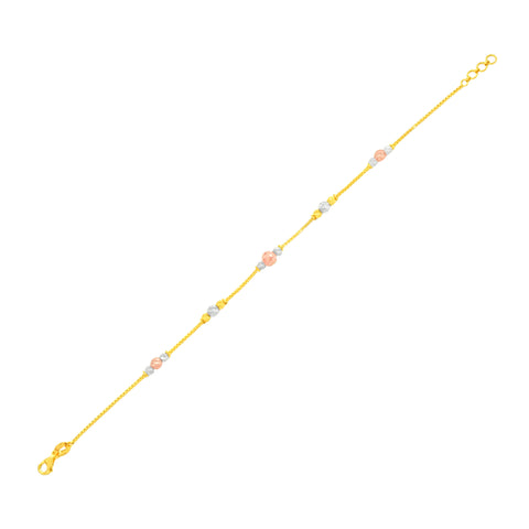 22K Three Tone Gold Ball-Bead Bracelets measuring 1mm thickness x 8 inch length