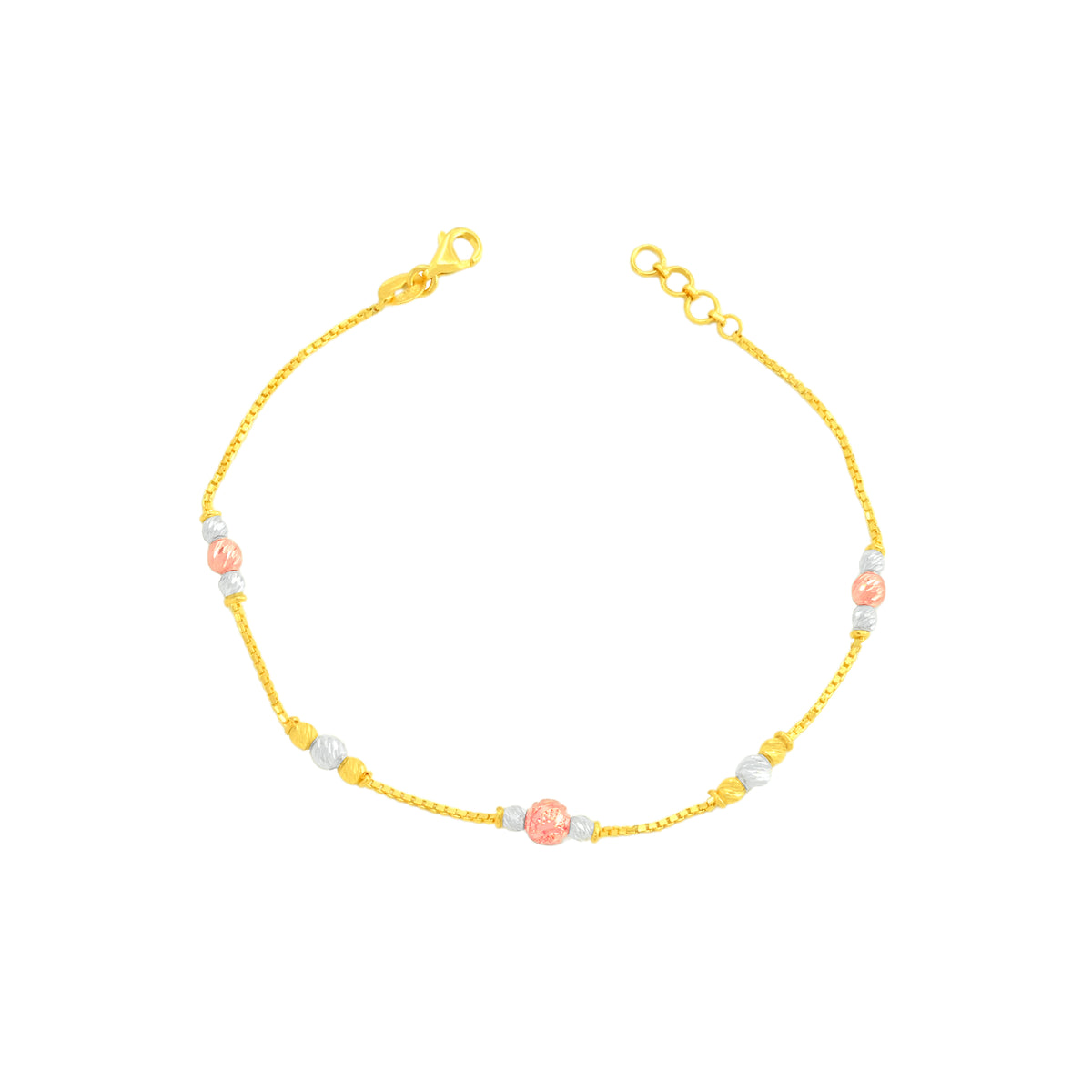 22K Three Tone Gold Ball-Bead Bracelets measuring 1mm thickness x 8 inch length
