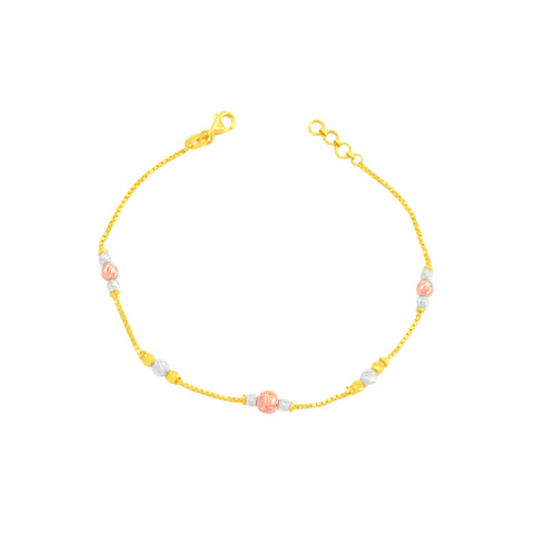 22K Three Tone Gold Ball-Bead Bracelets measuring 1mm thickness x 8 inch length