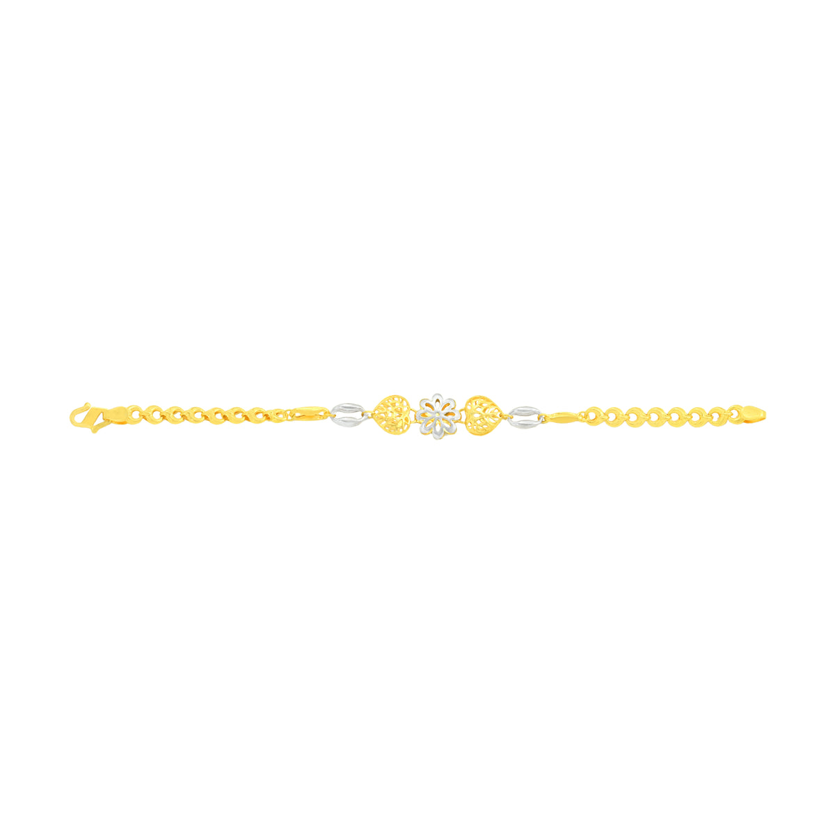 22K Two Tone Gold Charm Bracelet measuring 3mm thickness x 7 inch length