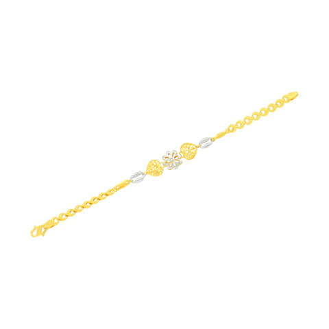 22K Two Tone Gold Charm Bracelet measuring 3mm thickness x 7 inch length