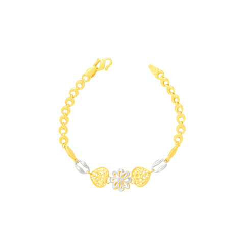 22K Two Tone Gold Charm Bracelet measuring 3mm thickness x 7 inch length