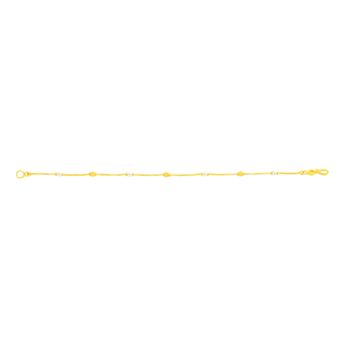 22K Yellow Gold Pearl-Bead Bracelet measuring 0.86mm thickness x 7 inch length