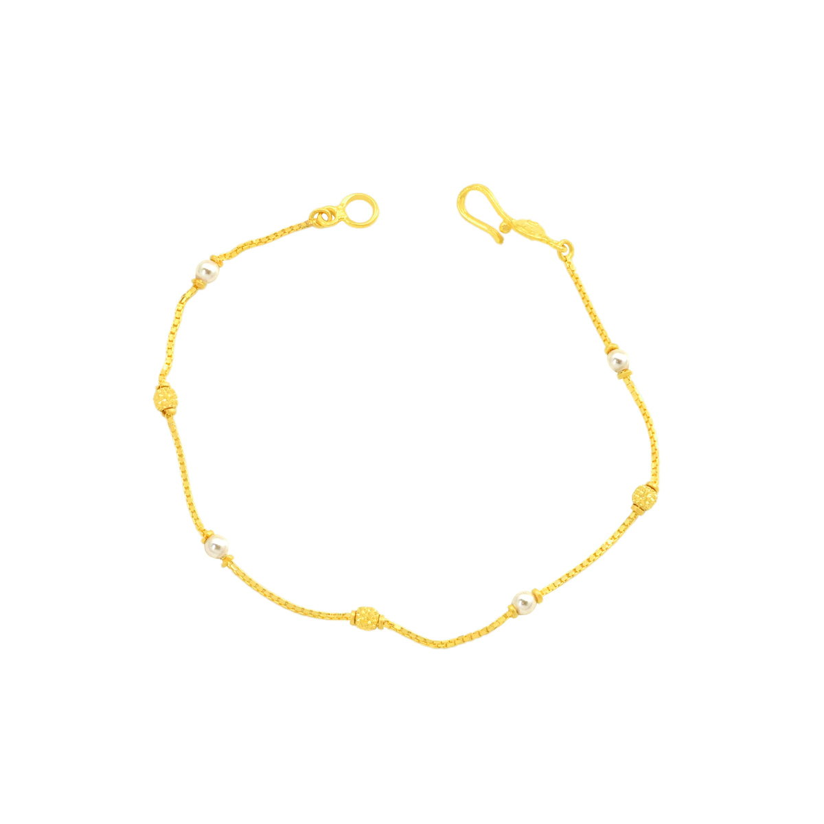 22K Yellow Gold Pearl-Bead Bracelet measuring 0.86mm thickness x 7 inch length