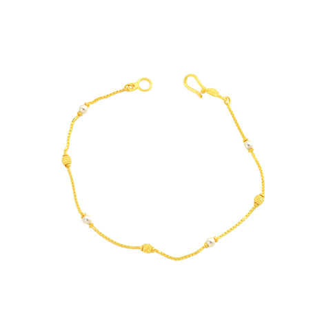 22K Yellow Gold Pearl-Bead Bracelet measuring 0.86mm thickness x 7 inch length