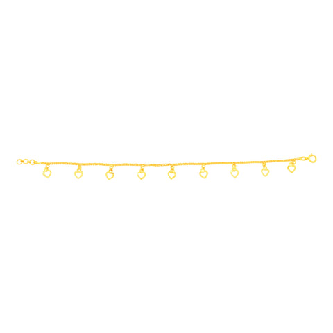 22K Yellow Gold Heart Charm Bracelet measuring 0.83mm thickness x 7.5 inch length