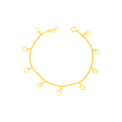 22K Yellow Gold Heart Charm Bracelet measuring 0.83mm thickness x 7.5 inch length
