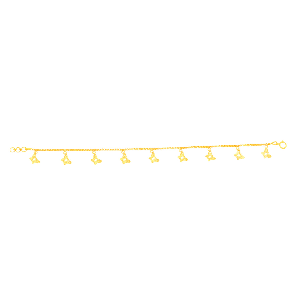 22K Yellow Gold Butterfly Charm Bracelet measuring 0.85mm thickness x 7.5 inch length