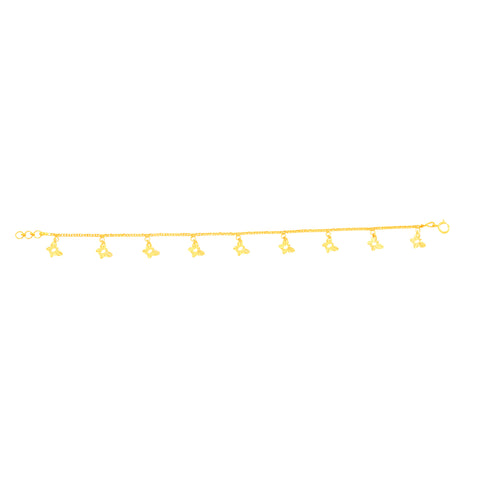 22K Yellow Gold Butterfly Charm Bracelet measuring 0.85mm thickness x 7.5 inch length