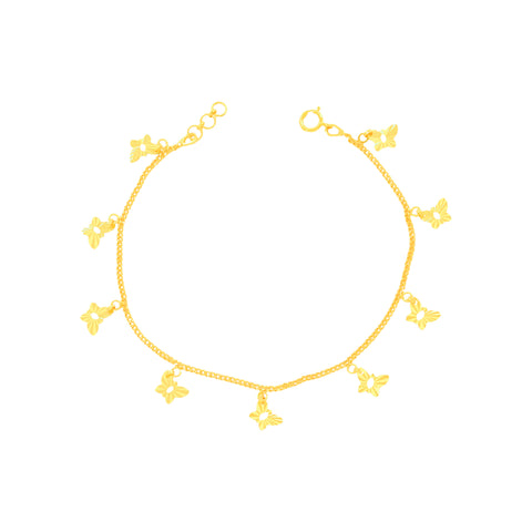 22K Yellow Gold Butterfly Charm Bracelet measuring 0.85mm thickness x 7.5 inch length