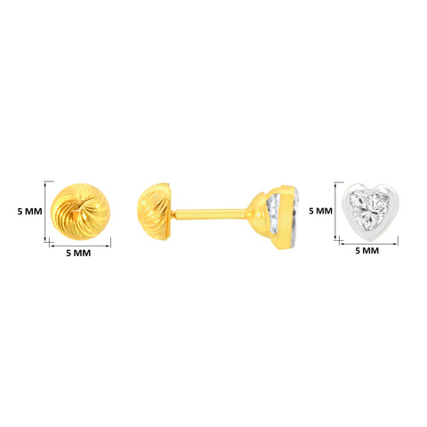 22k Two-Tone Cubic Zirconia Stud Two way/Reversible Earrings with gold weight of 1.1g