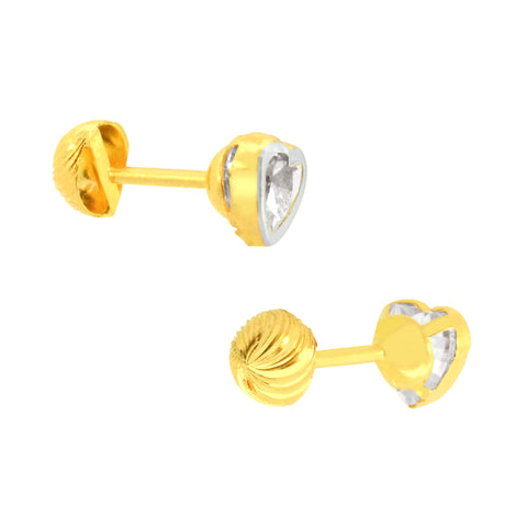 22k Two-Tone Cubic Zirconia Stud Two way/Reversible Earrings with gold weight of 1.1g