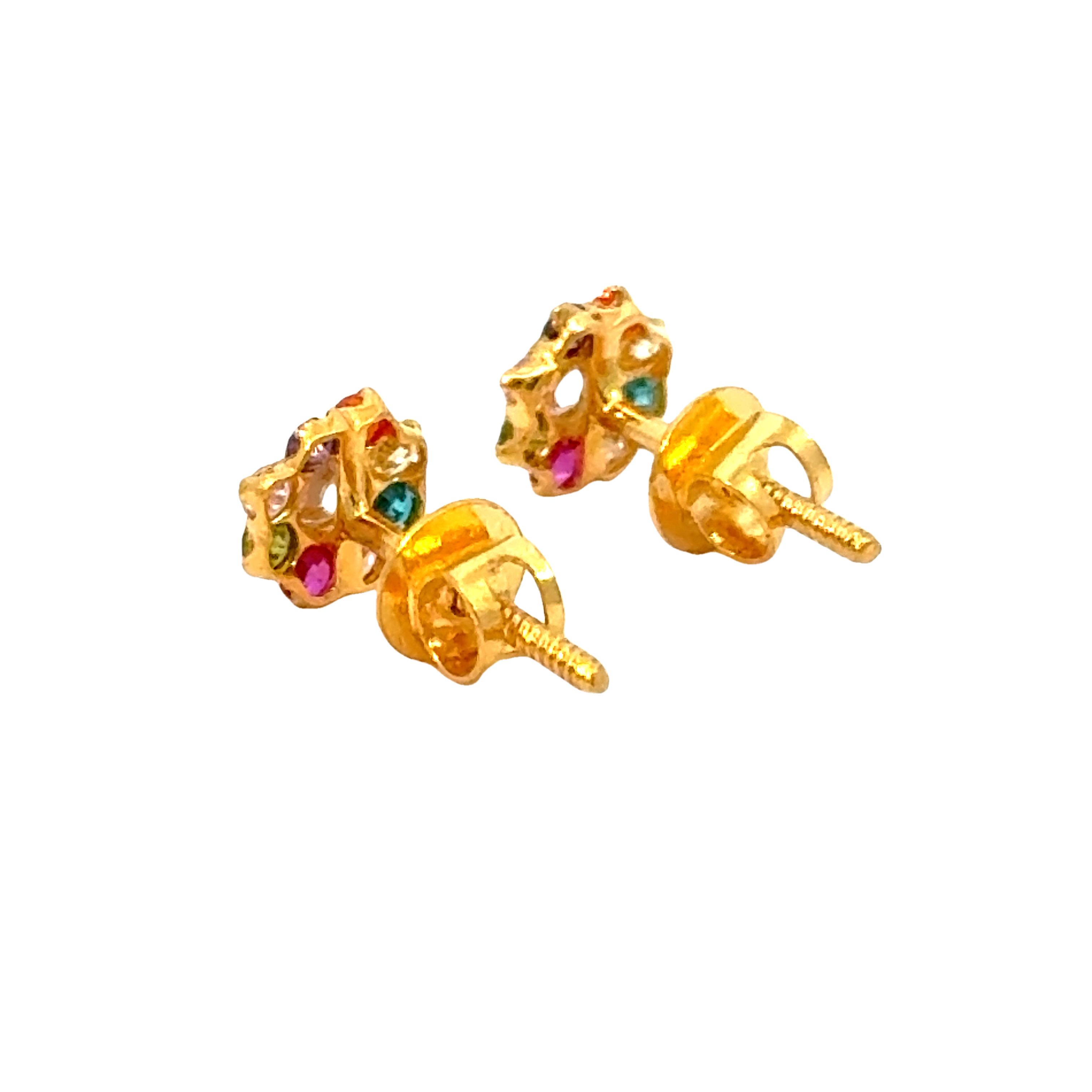 22k Yellow Gold Cubic Zirconia Navratna Stud Earrings with gold weight of 1.094g