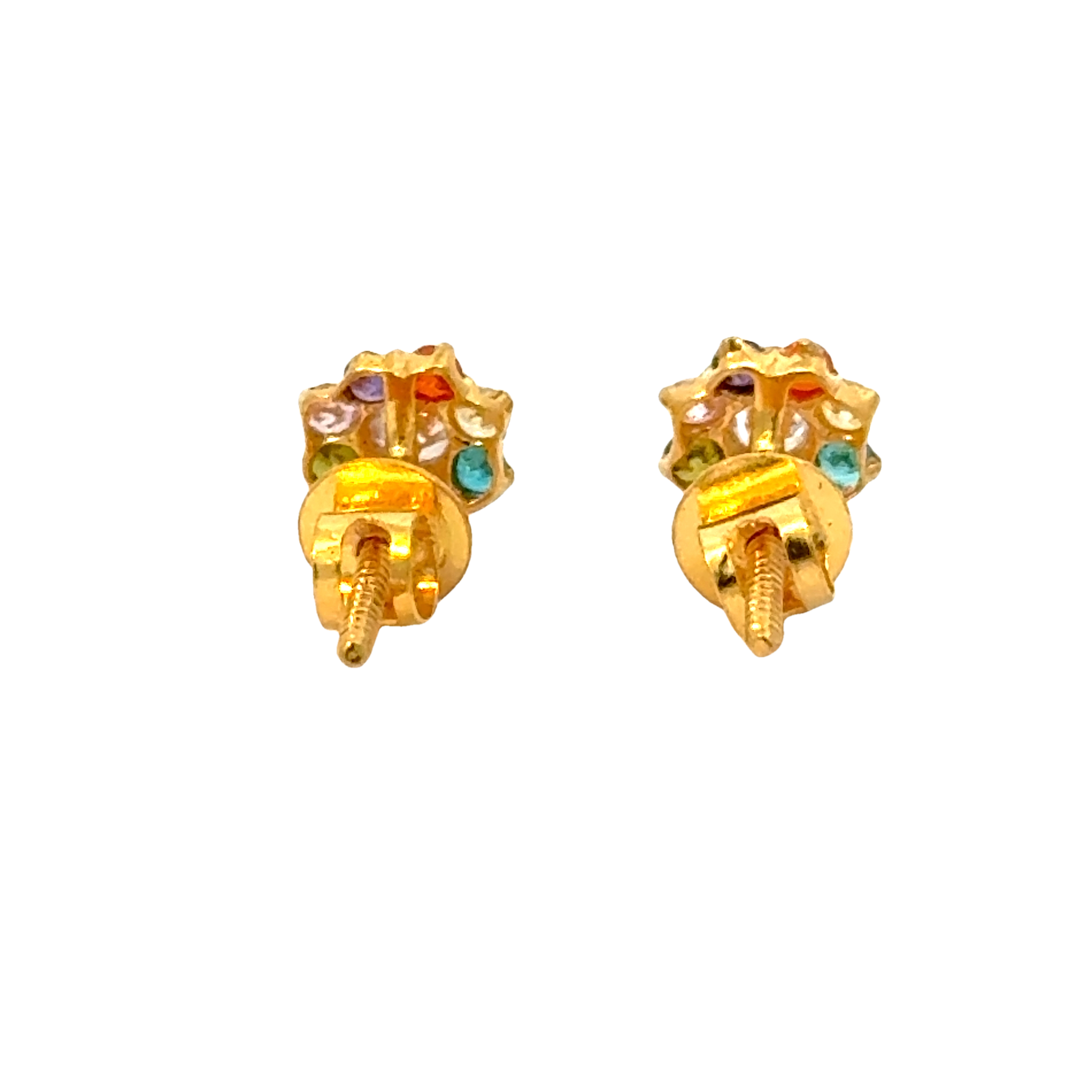 22k Yellow Gold Cubic Zirconia Navratna Stud Earrings with gold weight of 1.09g