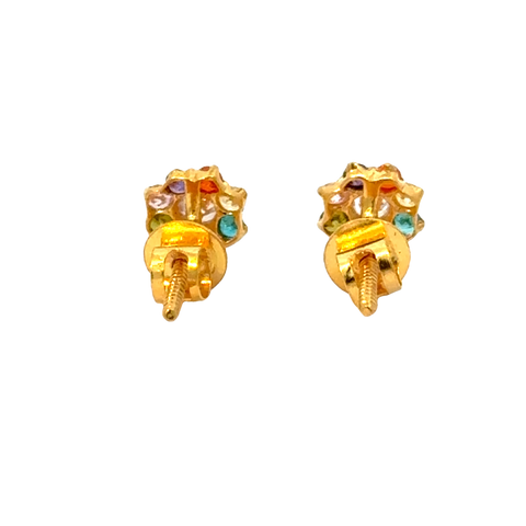 22k Yellow Gold Cubic Zirconia Navratna Stud Earrings with gold weight of 1.094g