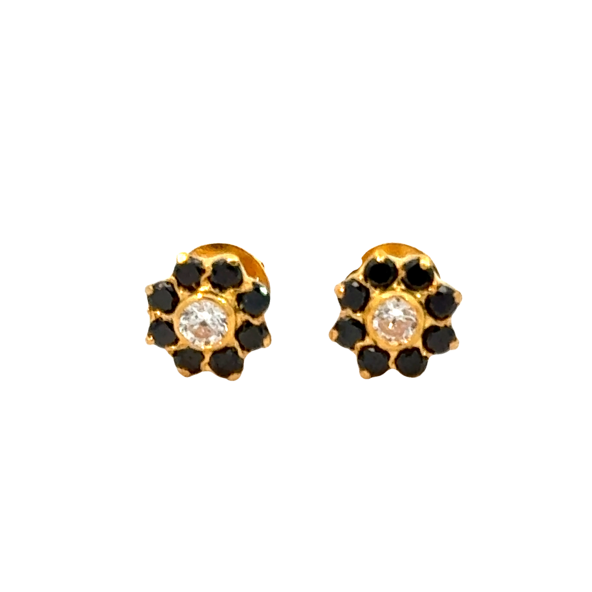 22k Yellow Gold Cubic Zirconia Black Stud Earrings with gold weight of 1.131g