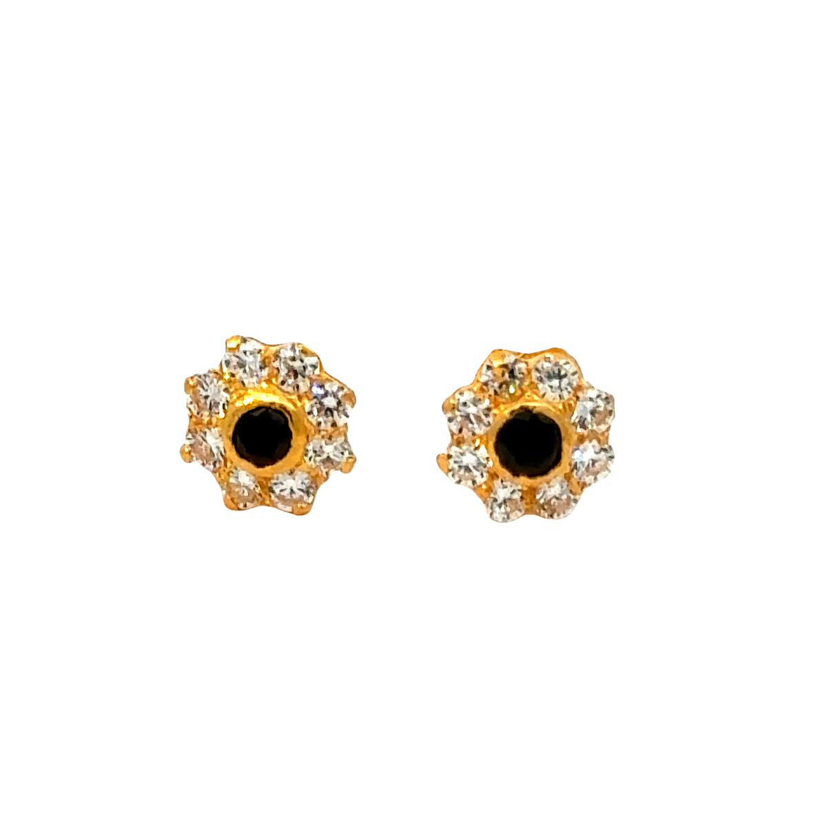 22k Yellow Gold Cubic Zirconia Black Sparkle Stud Earrings with gold weight of 1.076g