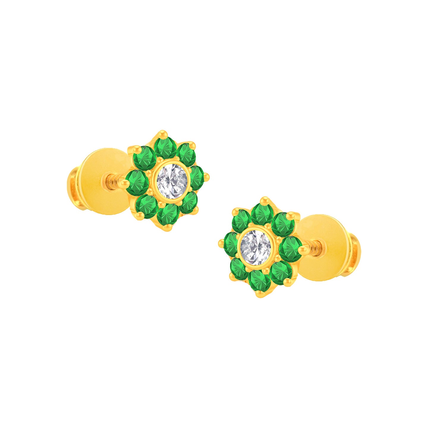 22k Yellow Gold Cubic Zirconia Green Stud Earrings with gold weight of 1.087g