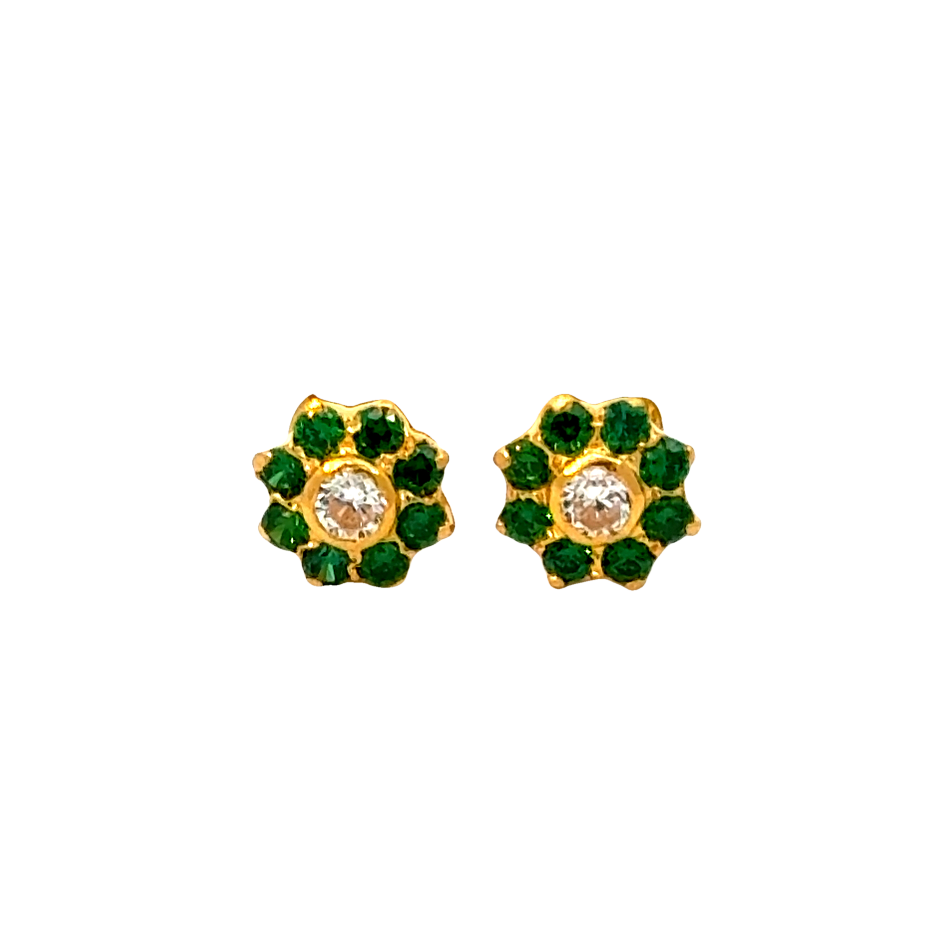 22k Yellow Gold Cubic Zirconia Green Stud Earrings with gold weight of 1.087g