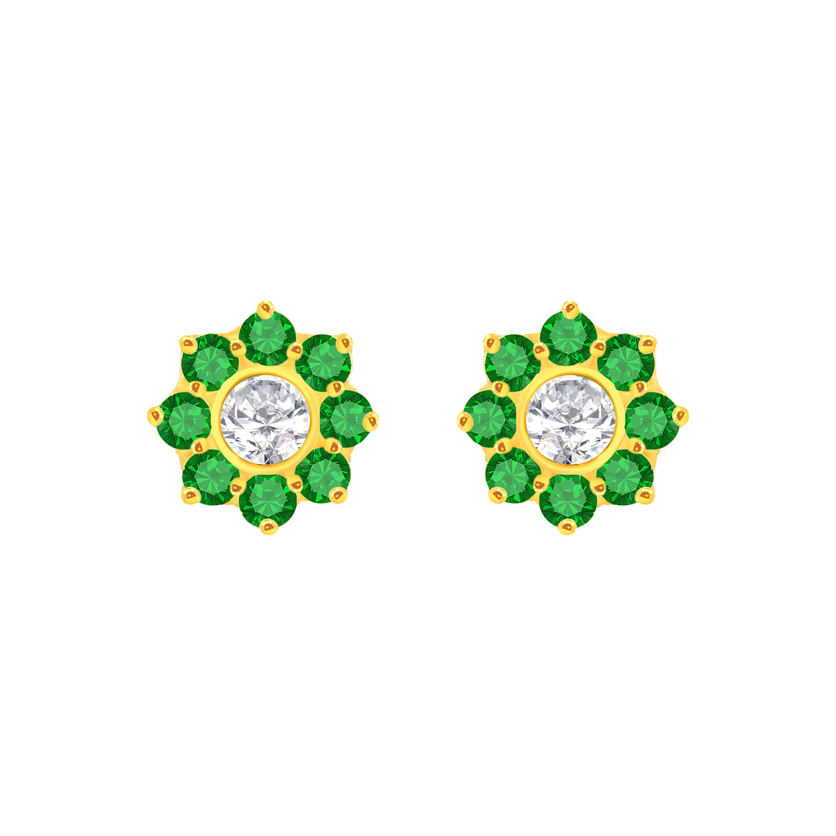 22k Yellow Gold Cubic Zirconia Green Stud Earrings with gold weight of 1.087g