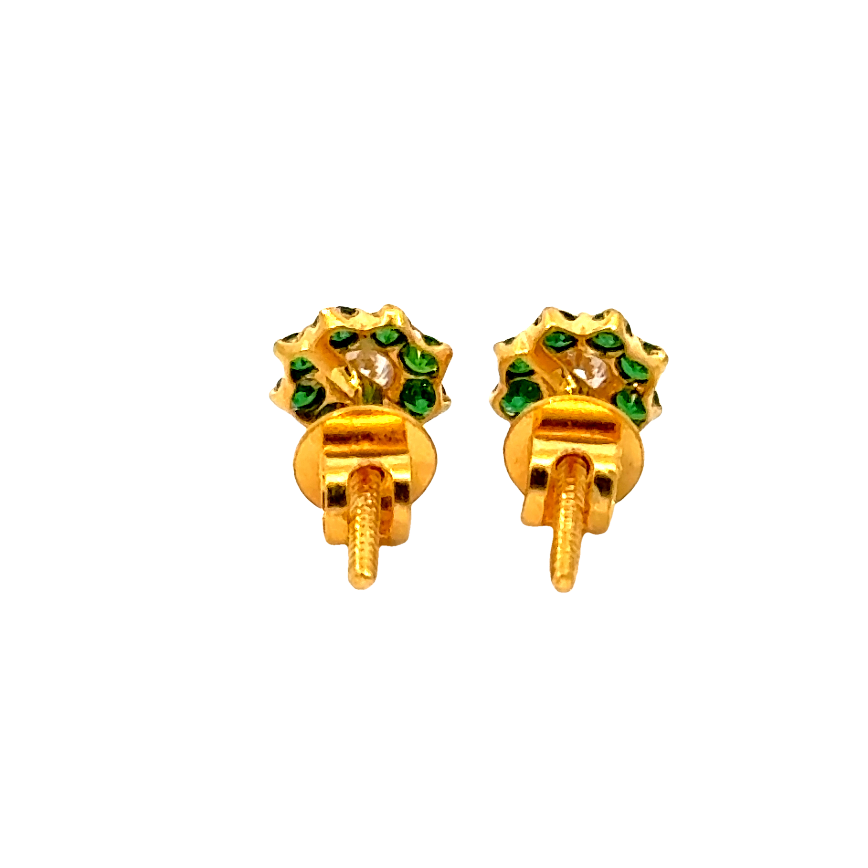 22k Yellow Gold Cubic Zirconia Green Stud Earrings with gold weight of 1.087g