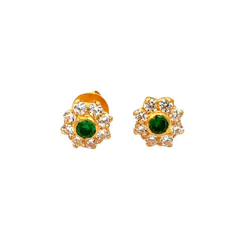 22k Yellow Gold Cubic Zirconia Green Sparkle Stud Earrings with gold weight of 1.103g