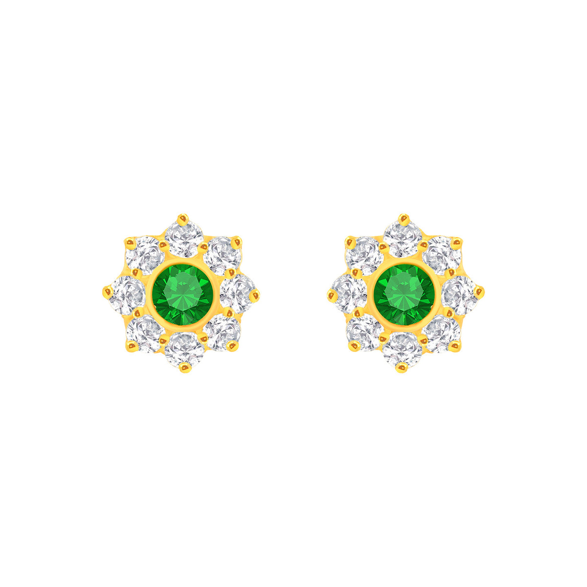 22k Yellow Gold Cubic Zirconia Green Sparkle Stud Earrings with gold weight of 1.103g
