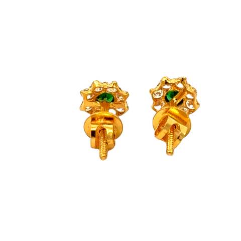 22k Yellow Gold Cubic Zirconia Green Sparkle Stud Earrings with gold weight of 1.103g