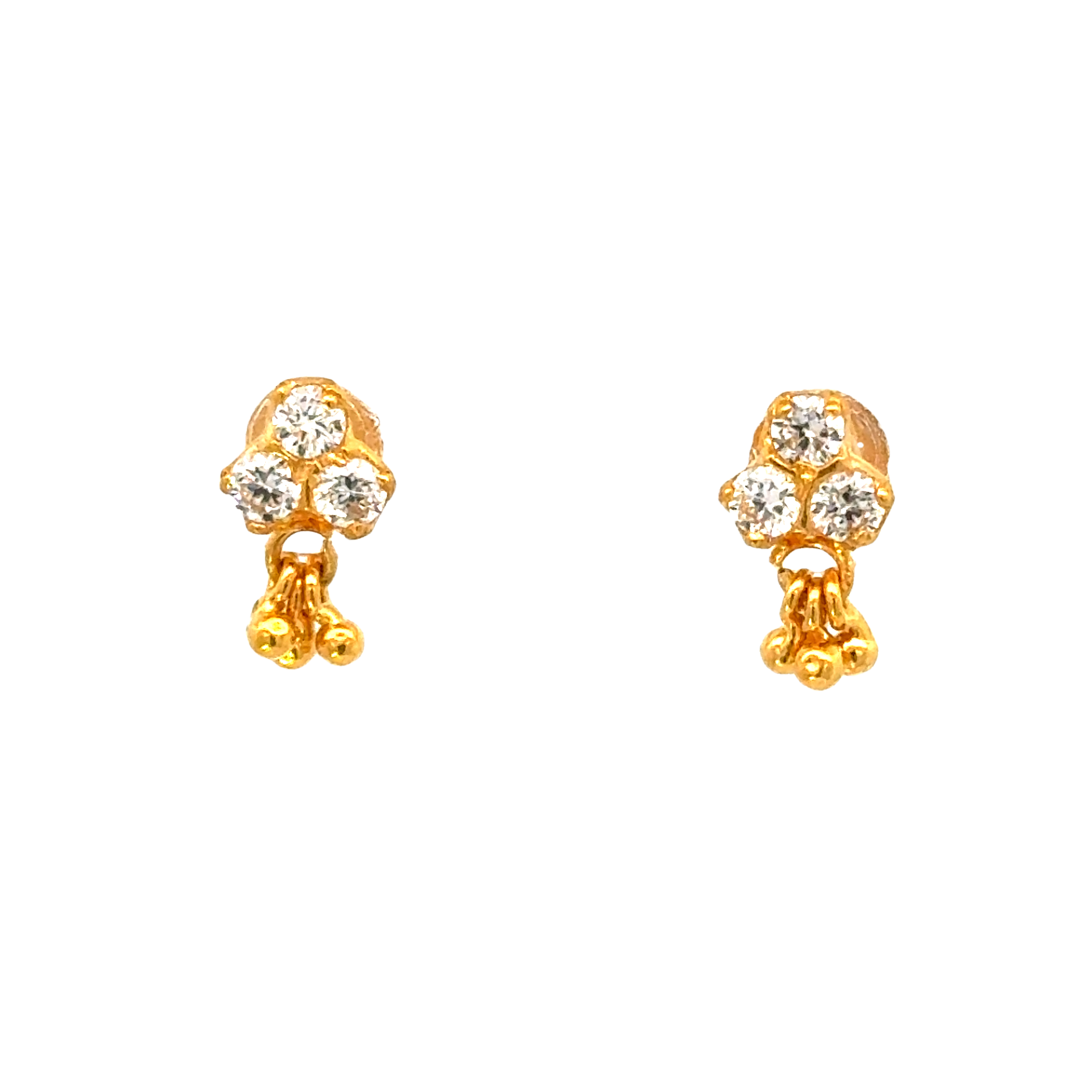 22k Yellow Gold Cubic Zirconia Clover Stud Earrings with gold weight of 1.349g