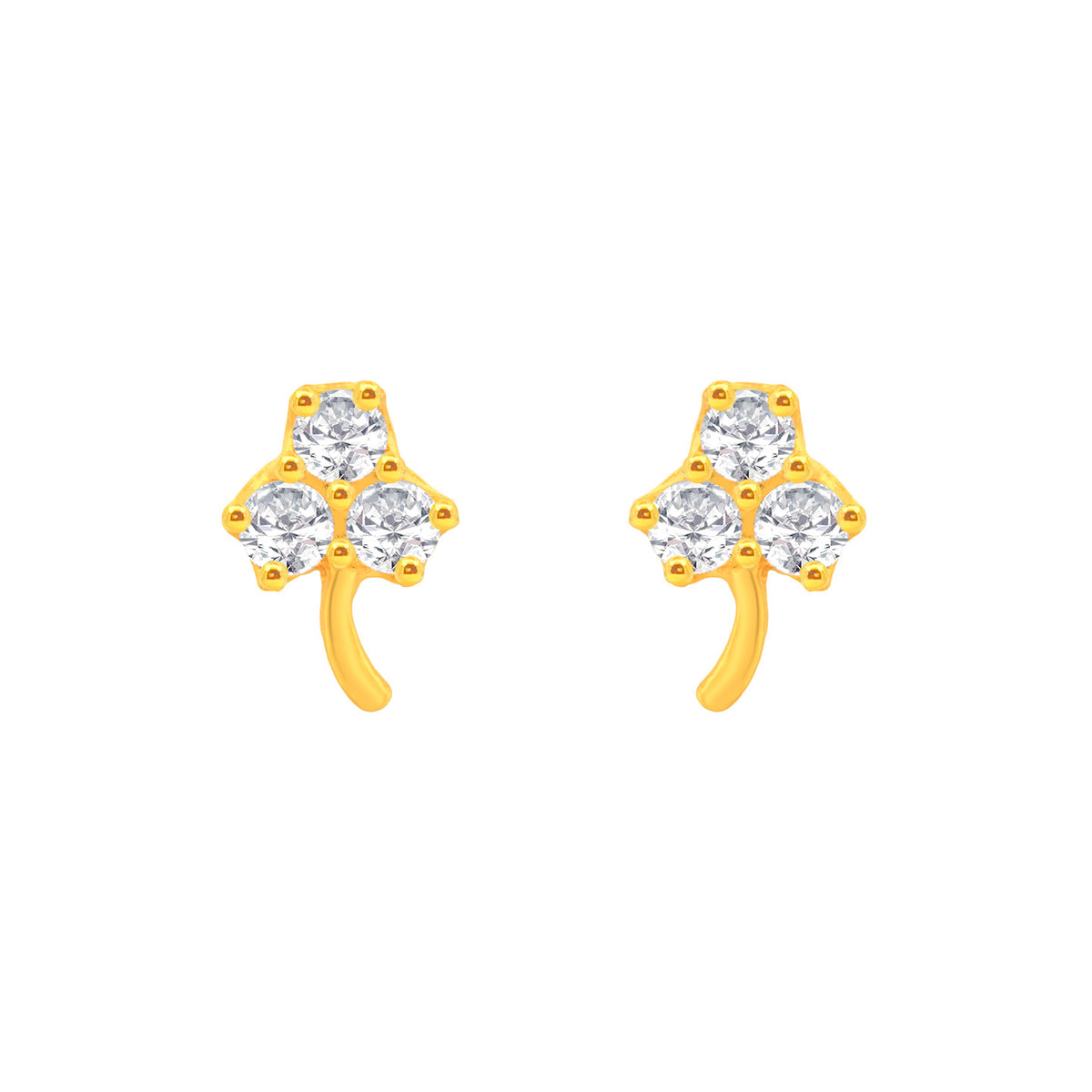 22k Yellow Gold Cubic Zirconia Clover Stud Earrings with gold weight of 1.069g